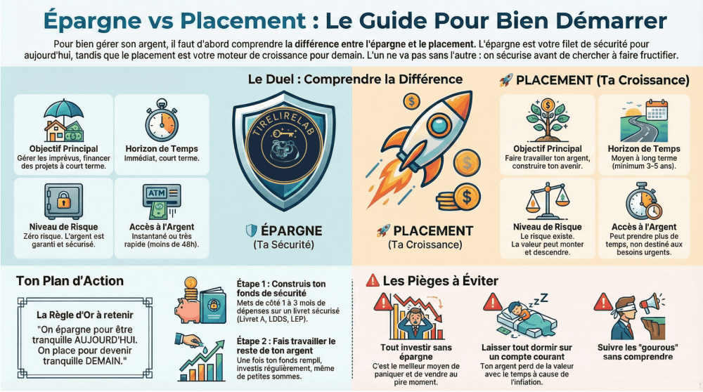 schéma epargne contre placement. différences et risques.