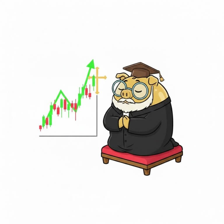 Illustration du Prof Tirelire déguisé en prêtre catholique, priant devant un graphique boursier avec des bougies japonaises en forte hausse. Une métaphore visuelle du boom des ETF Vatican et du rapprochement entre la doctrine sociale de l'Église et la performance des marchés financiers. Parfait pour illustrer le concept de finance éthique et de screening Morningstar IOR